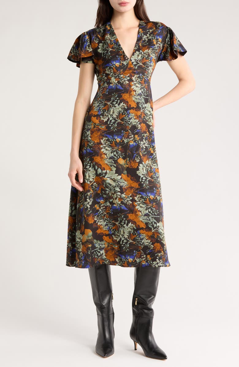 Derek Lam 10 Crosby Cecile Flutter Sleeve Midi Dress, Main, color,