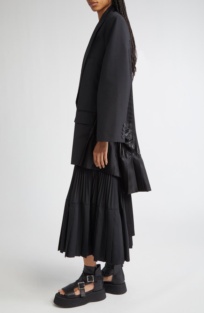 Junya Watanabe Tropical Wool Pleated Metallic Cape Blazer, Alternate, color, 