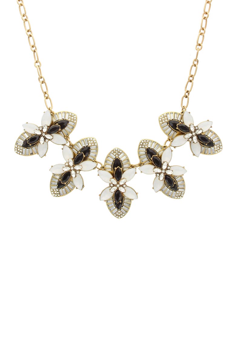 Eila Deco Bib Necklace, Main, color, BURNISHED GOLD / BLACK