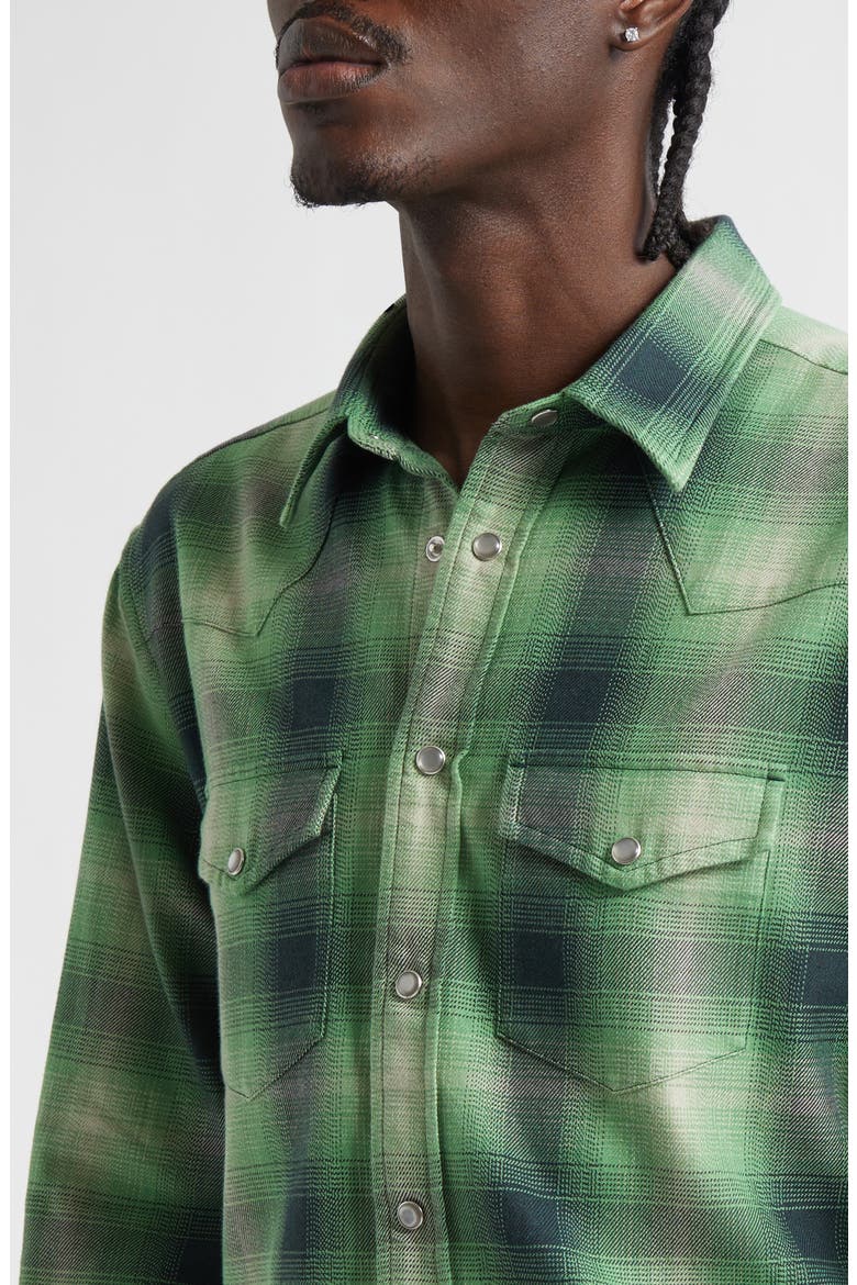Slim Fit Grand Dégradé Check Western Shirt, Alternate, color, MILITARY GREEN MULTI