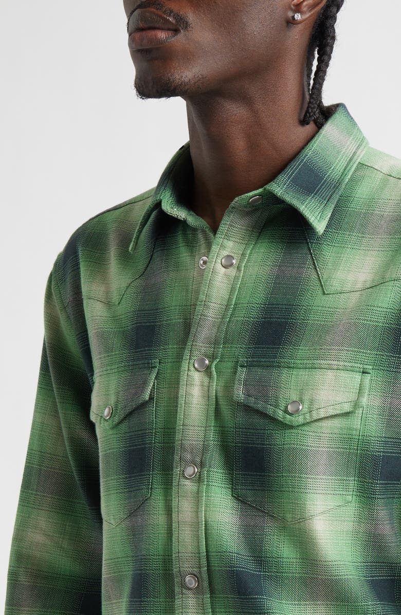 TOM FORD Slim Fit Grand Dégradé Check Western Shirt, Alternate, color, Military Green Multi
