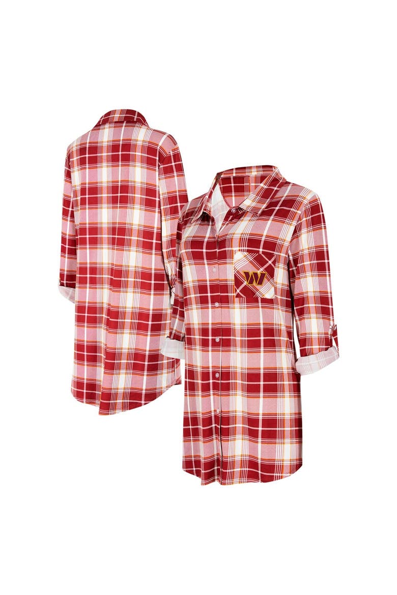 Women's Concepts Sport Burgundy Washington Commanders Ashford Plaid Knit Nightshirt, Alternate, color, Burgundy