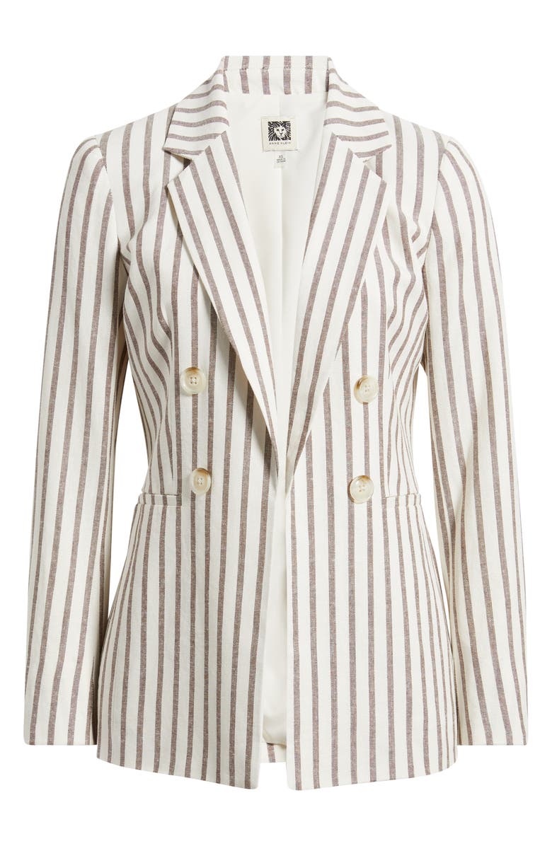 Anne Klein Stripe Blazer, Alternate, color, White/ Dark Chocolate