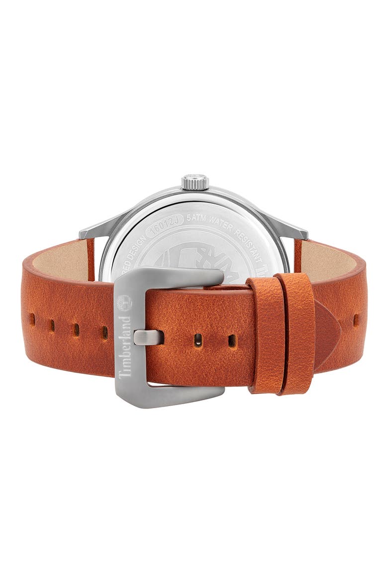 Lamprey Leather Strap Watch, 46mm, Alternate, color, BROWN