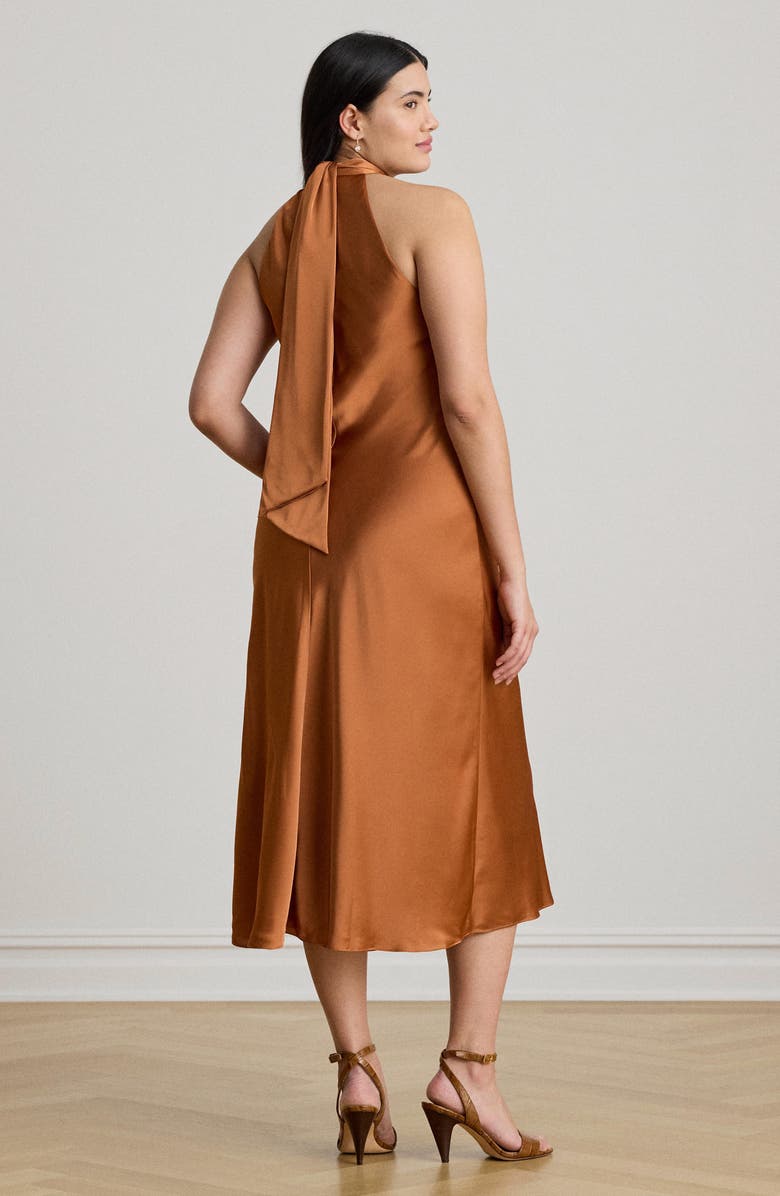 Lauren Ralph Lauren Tie Back Charmeuse Halter Neck Cocktail Dress, Alternate, color, Red Terracotta