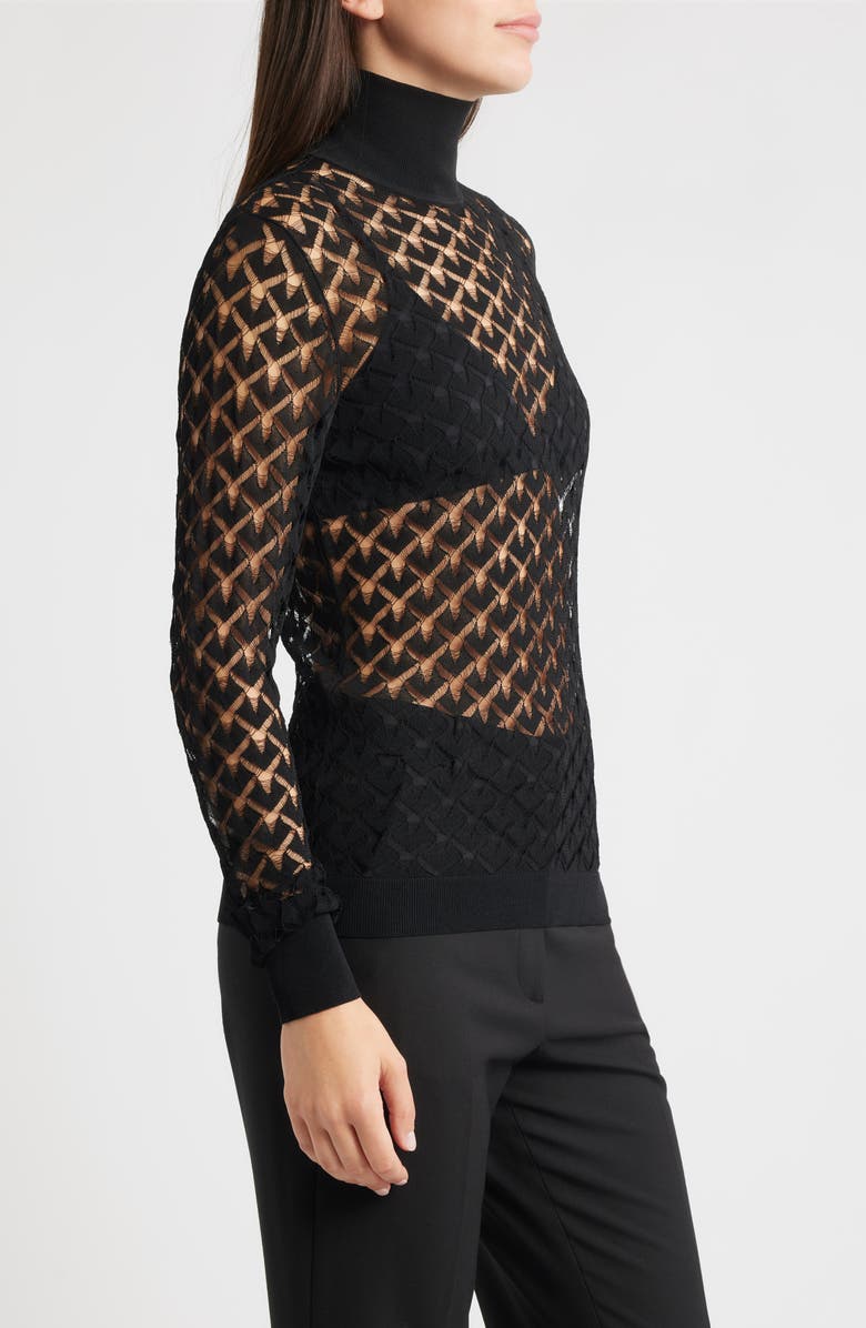 BOSS Fibrana Open Stitch Turtleneck Sweater, Alternate, color, Black