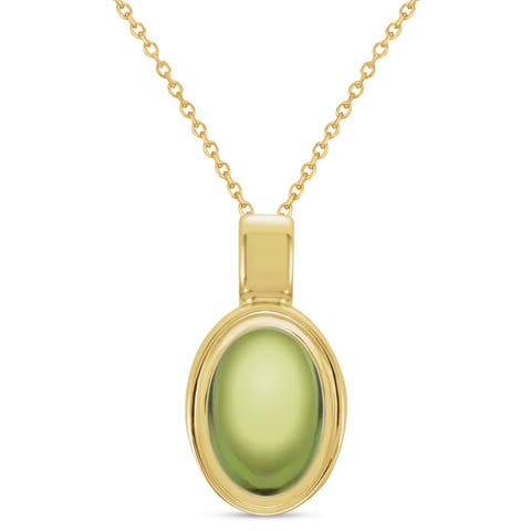 Oval Natural Cabochon Moss Agate Pendant Necklace 14K 0.72ct