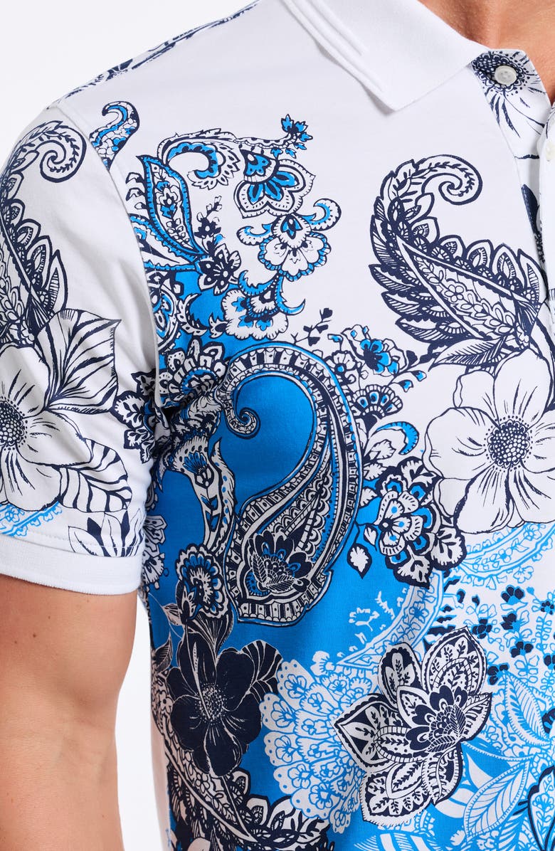 Robert Graham Orzell Paisley Print Cotton Polo, Alternate, color, White