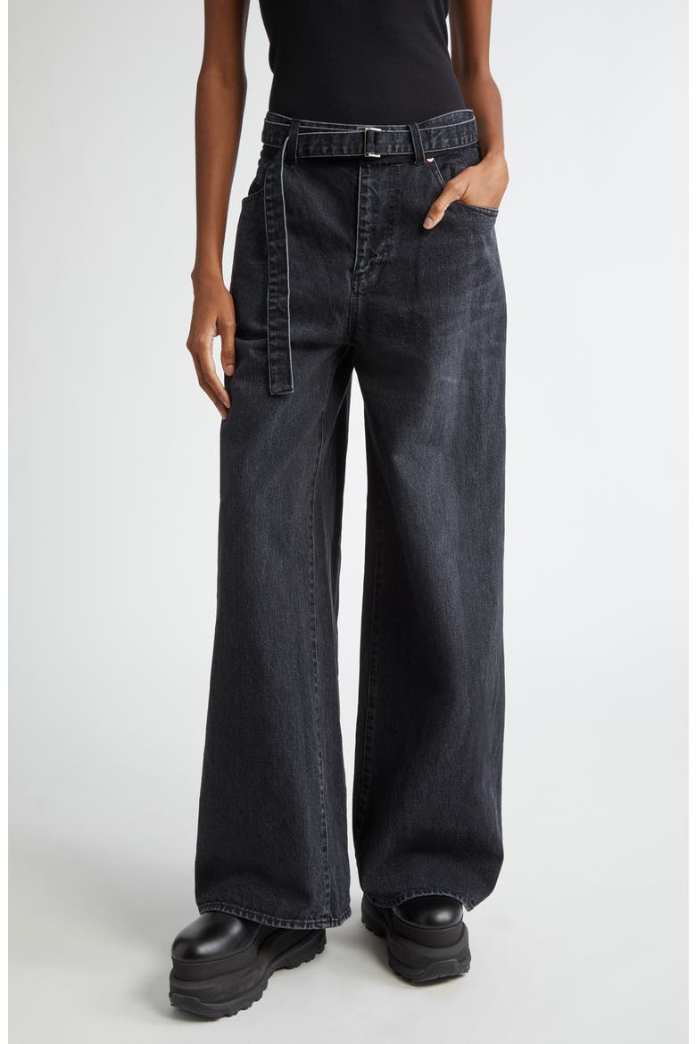 Belted Wide Leg Jeans, Main, color, BLACK 001