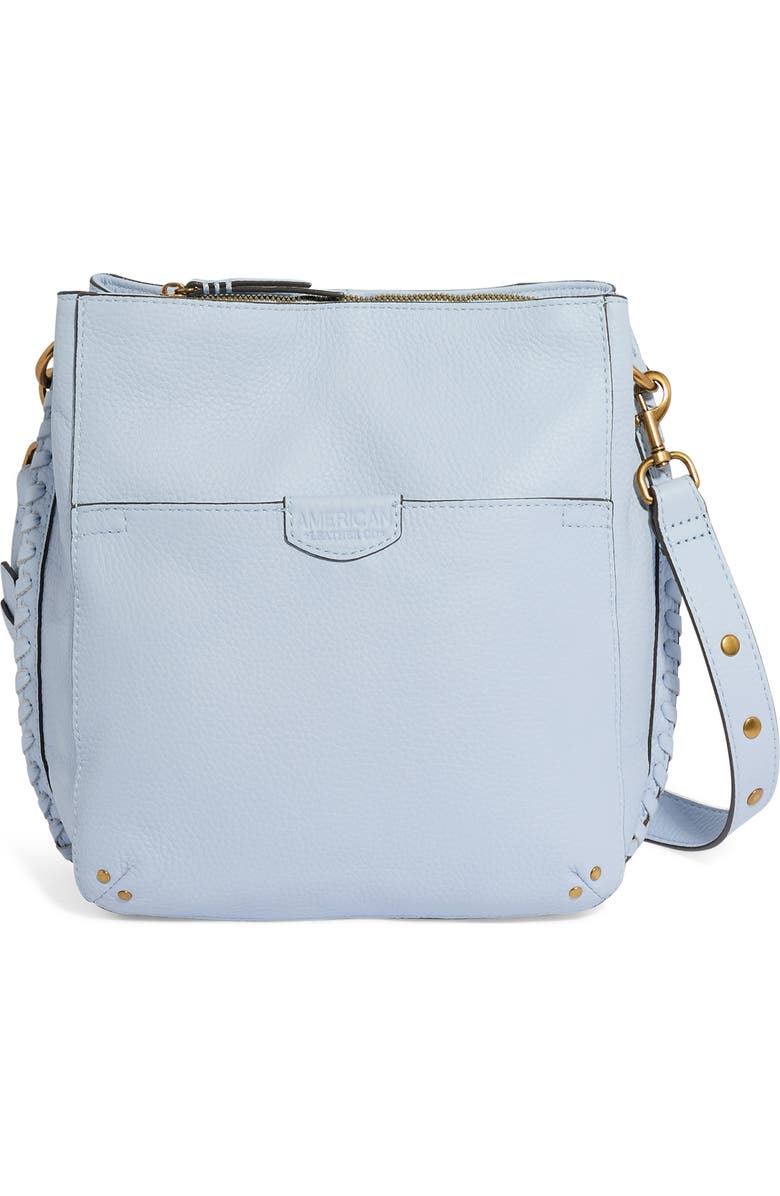 AMERICAN LEATHER CO. Luca Triple Pocket Leather Crossbody Bag, Main, color, Sea Breeze