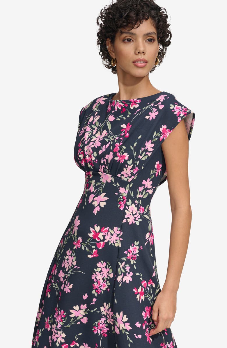 Calvin Klein Floral Cap Sleeve Empire Waist Midi Dress, Alternate, color, 