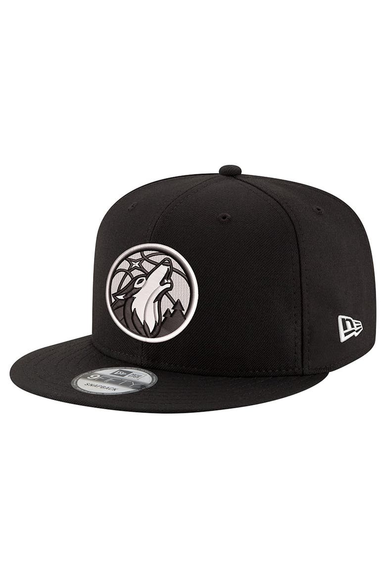 Men's New Era Black/White Minnesota Timberwolves 9FIFTY Snapback Hat, Main, color, Black