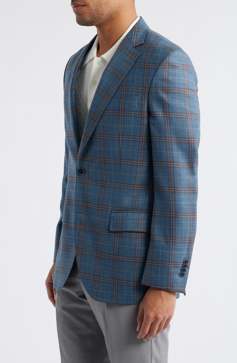 Peter Millar Hyperlight Soft Plaid Wool Sport Coat, Alternate, color, Teal