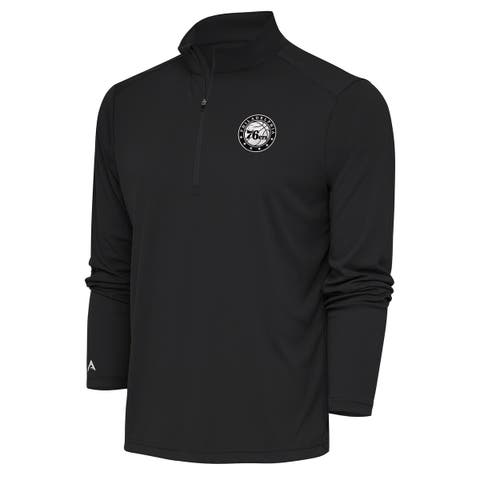 Men's Antigua Charcoal Philadelphia 76ers Metallic Logo Tribute Quarter-Zip Pullover