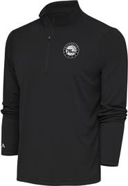 ANTIGUA Men's Antigua Charcoal Philadelphia 76ers Metallic Logo Tribute Quarter-Zip Pullover