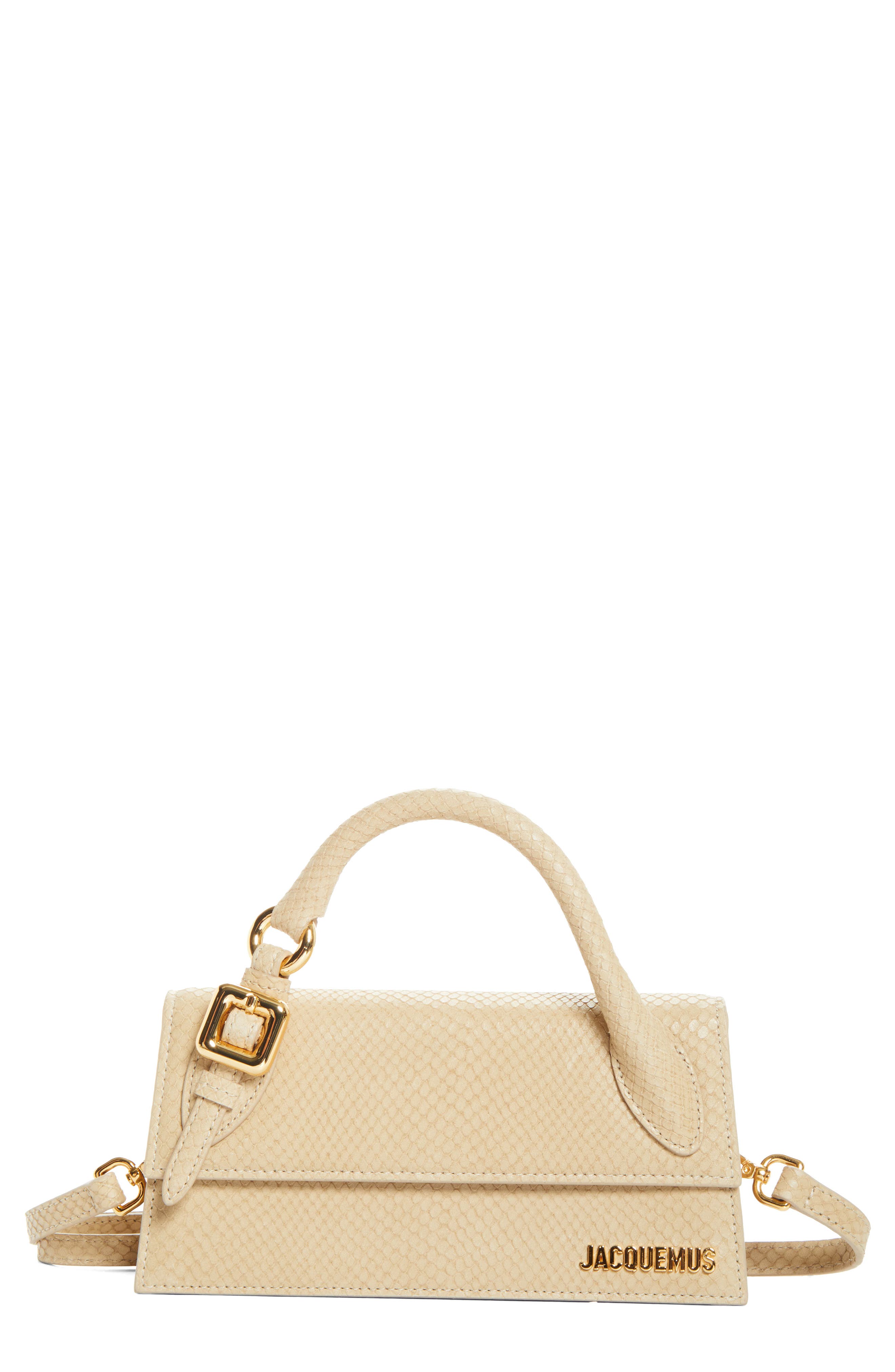 Jacquemus The Long Chiquito Embossed Leather Top Handle Bag, Main, color, Light Beige 130