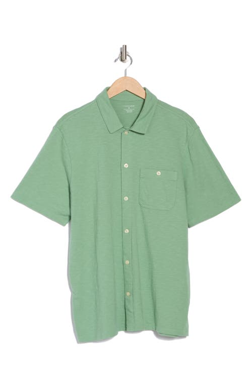 14th & Union Short Sleeve Slub Cotton Button-down Shirt In Green Shale
