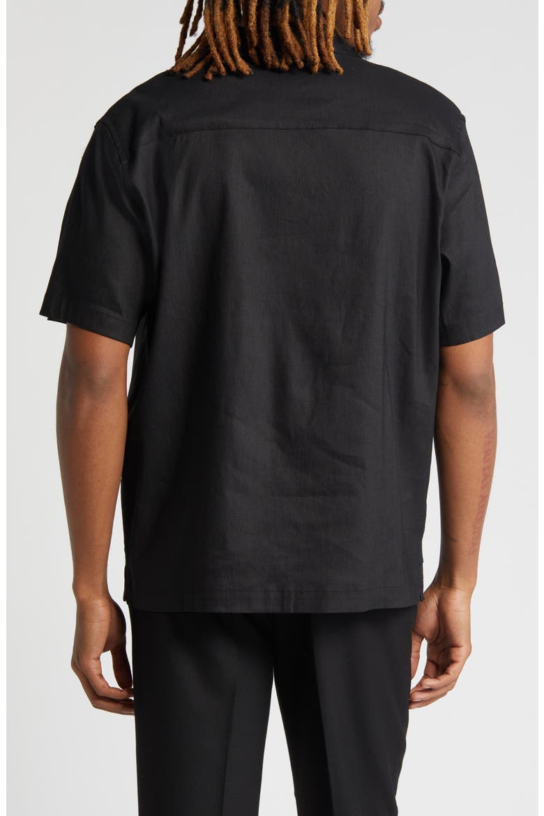 Canty Floral Impressions Linen Blend Camp Shirt, Alternate, color, BLACK