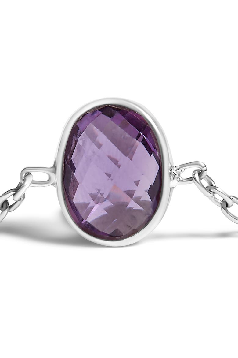 .925 Sterling Silver Bezel Set Purple Amethyst 5 Station Adjustable Bolo Bracelet, Alternate, color, White