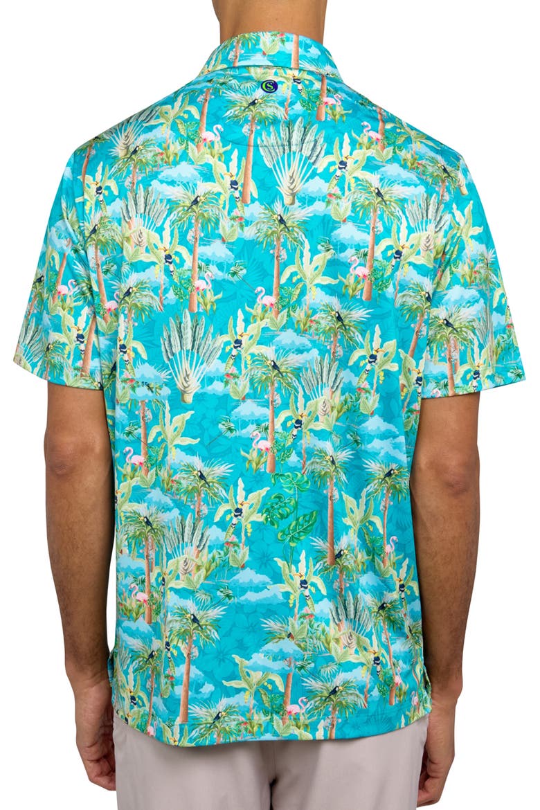 Regular Fit Tropical Birds Print Recycled Performance Golf Polo, Alternate, color, MULTI