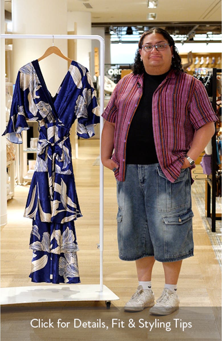 Calix Floral Dot Jacquard Tiered Satin Maxi Dress, sales video thumbnail