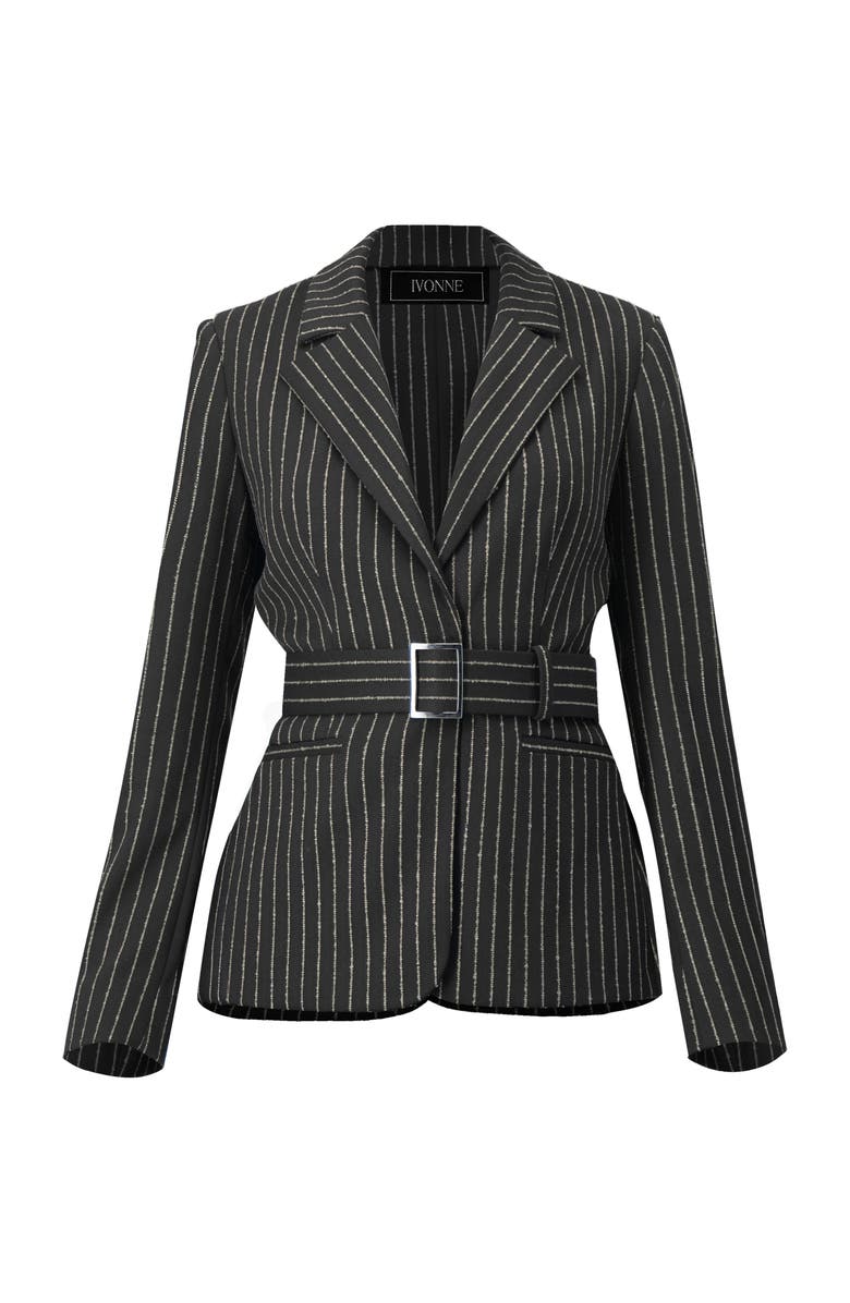 IVONNE Striped Blazer With Belt, Alternate, color, Black