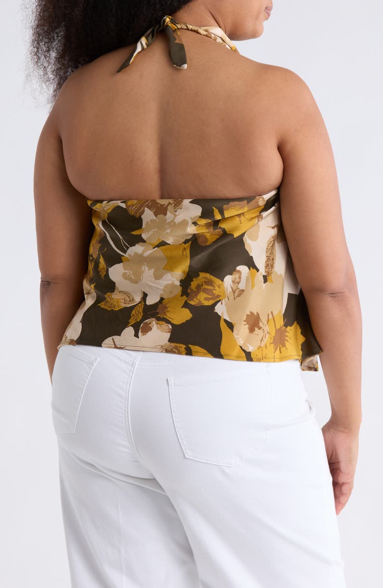 Renee C Floral Halter Satin Top, Alternate, color, Olive