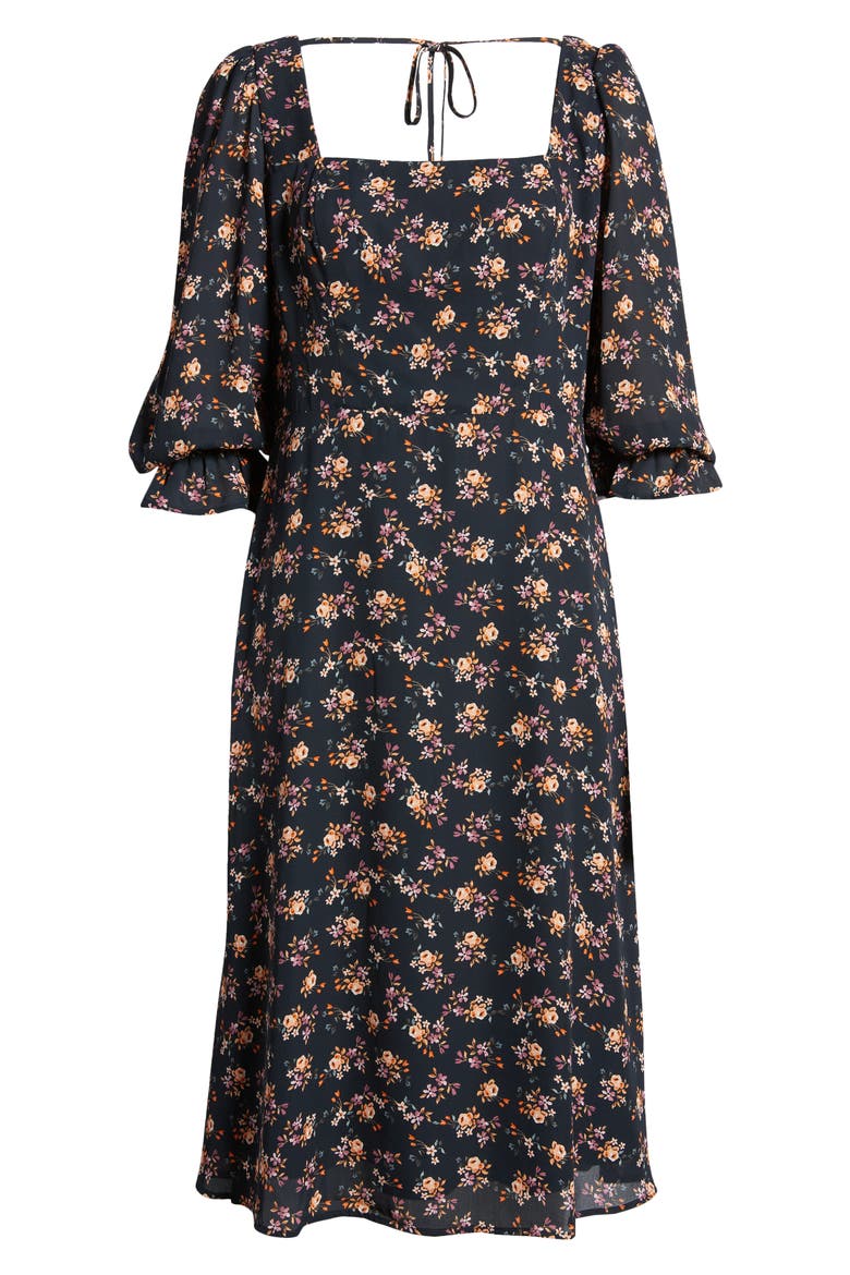 Floral Bell Sleeve Midi Dress, Alternate, color, BLACK MULTI