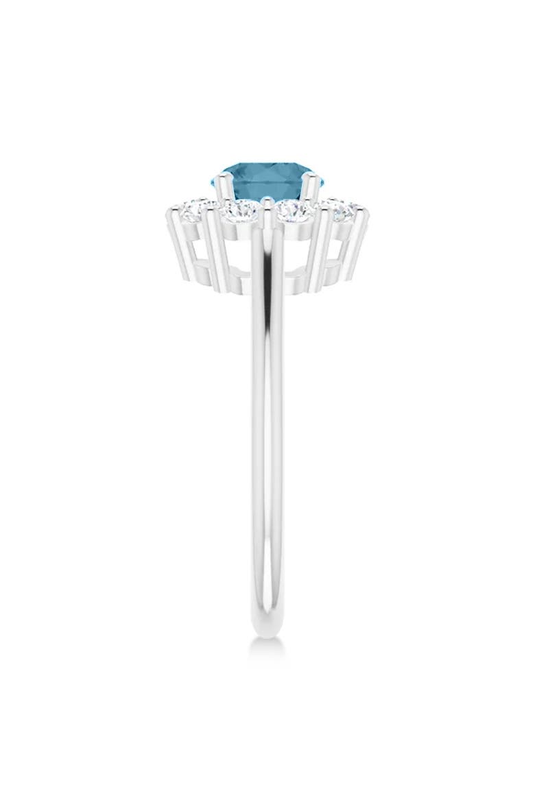Round Lab Aquamarine & Diamond Halo Ring 14K, Alternate, color, 1.25ct/White Gold