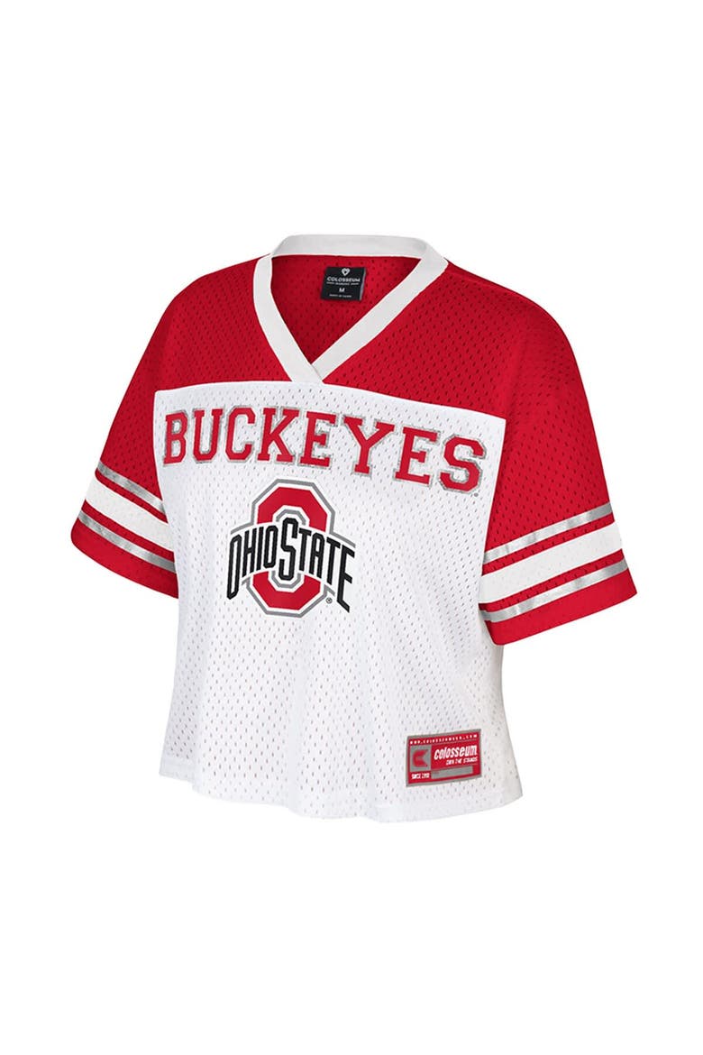 Women's Colosseum  White Ohio State Buckeyes Treasure Cropped Football Jersey, Alternate, color, White