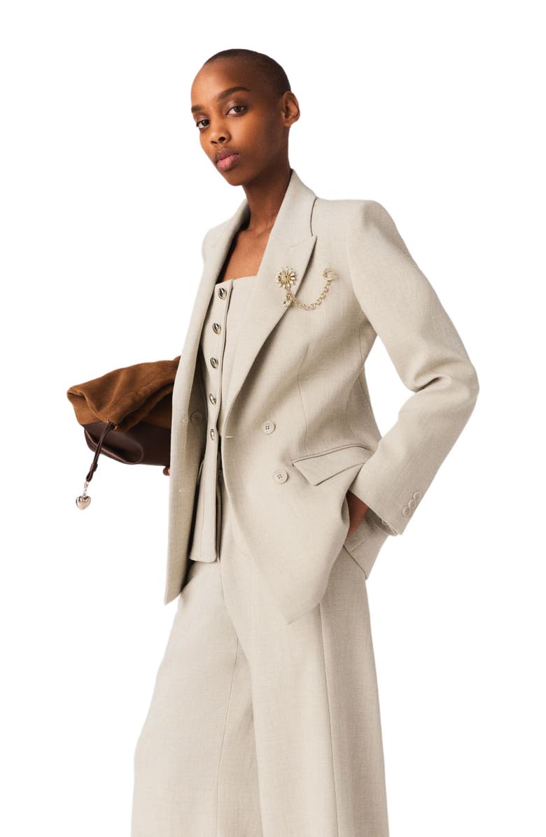 maje Suit jacket with brooch, Alternate, color, Beige