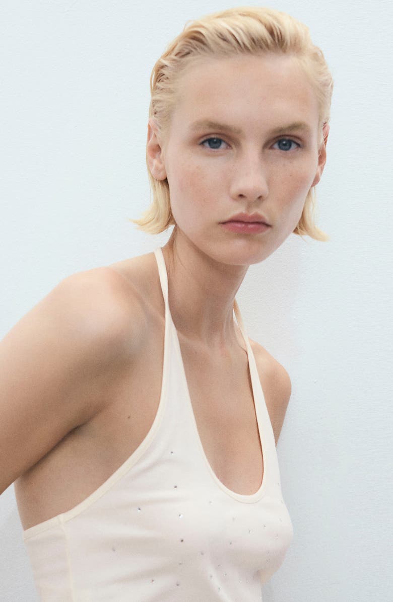 MANGO Metallic Halter Top, Alternate, color, Ecru