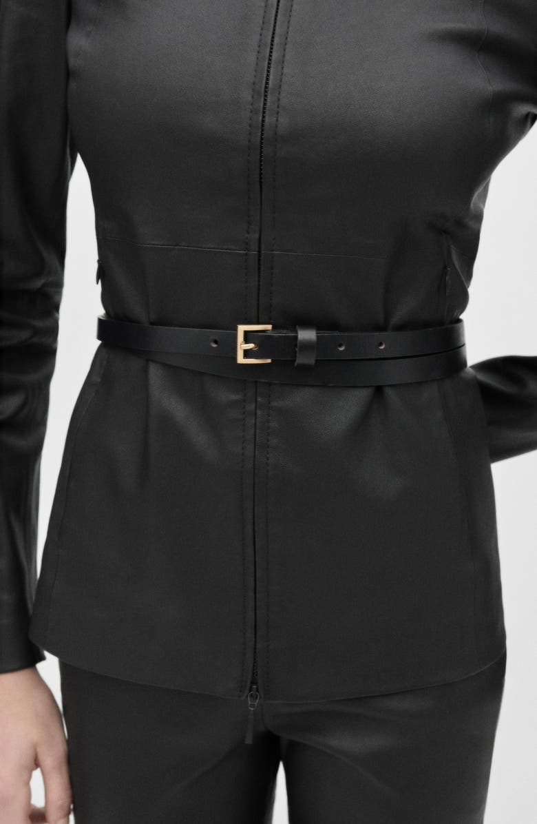 MANGO Two-Way Zip Leather Jacket, Alternate, color, 