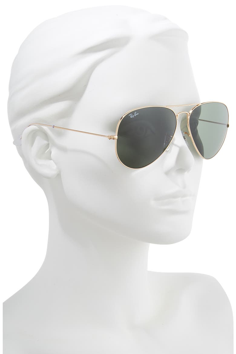 62mm Aviator Sunglasses, Alternate, color, GOLD/ GREEN SOLID
