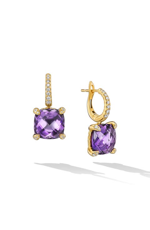 Chatelaine Amethyst Drop Huggie Hoop Earrings