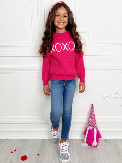 Mia Belle Girls Embroidered Chunky Knit Sweater In Pink