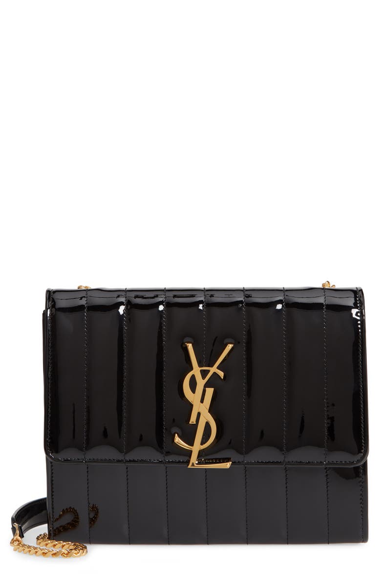 Saint Laurent Vicky Patent Leather Wallet on a Chain, Main, color,
