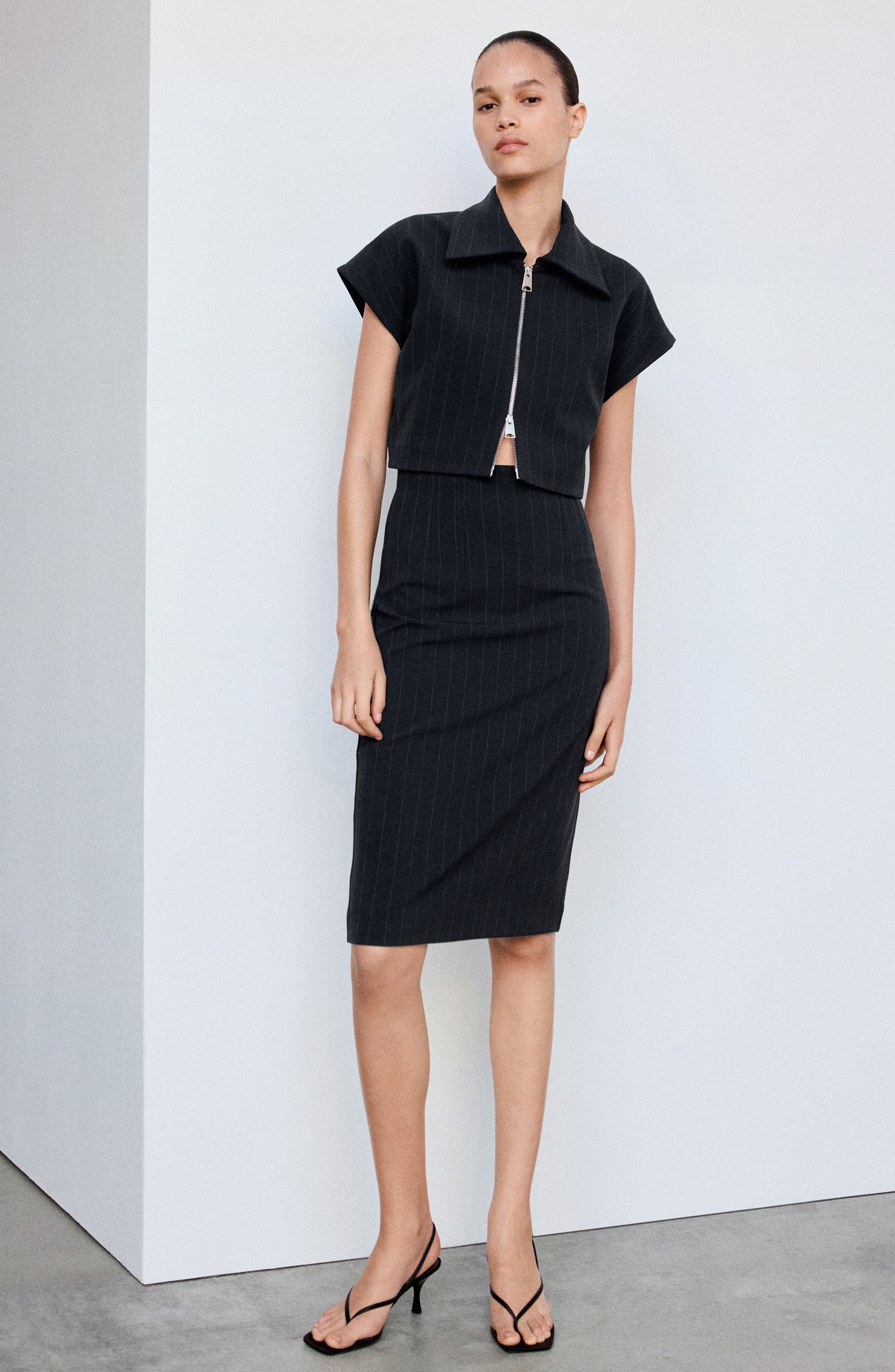 MANGO Pinstripe Short Sleeve Zip Waistcoat (Women) | Nordstrom