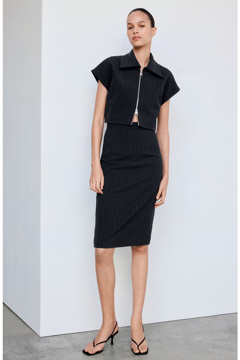 Pinstripe Short Sleeve Zip Waistcoat, Alternate, color, NAVY