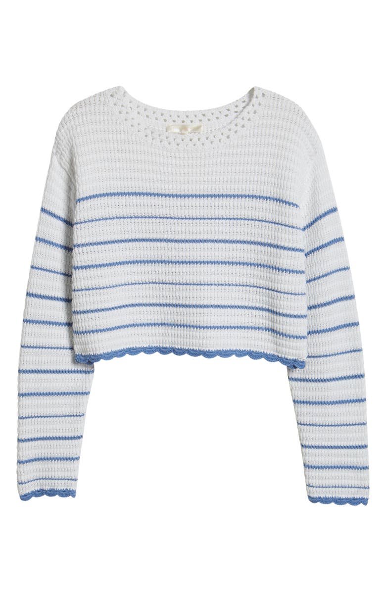 LoveShackFancy Shore Crop Cotton Sweater, Alternate, color, Maritime Stripes