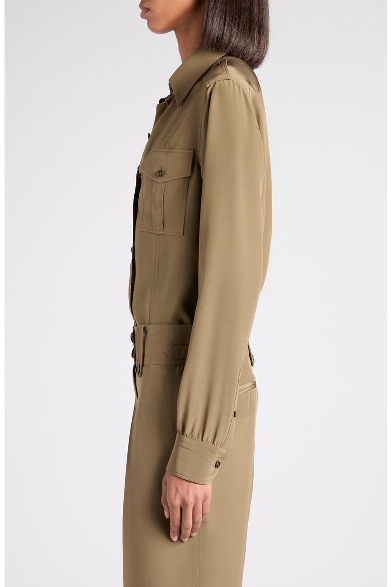 Silk crêpe de Chine Military Shirt, Alternate, color, FG501 KHAKI
