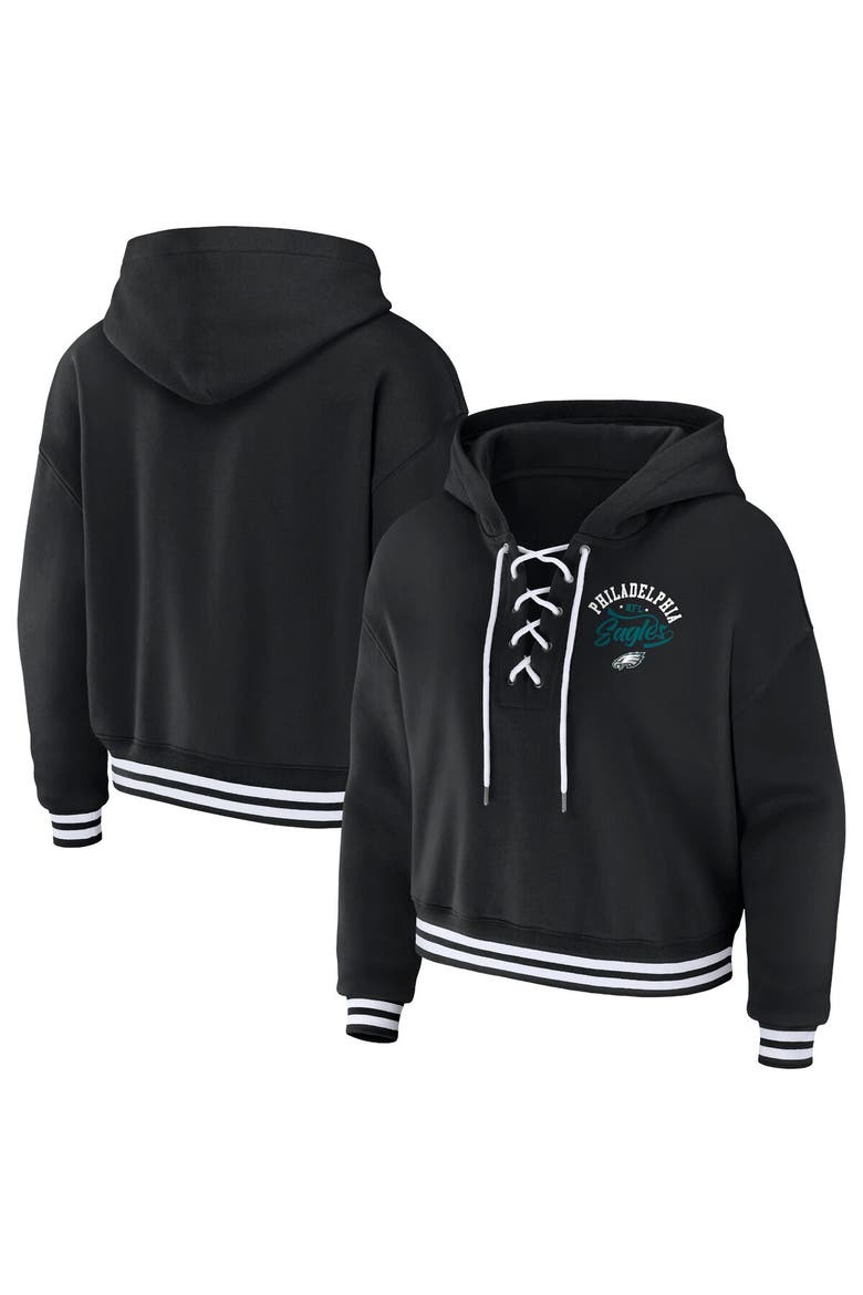 Women's WEAR by Erin Andrews Black Philadelphia Eagles Lace-Up Pullover Hoodie, Alternate, color, Black