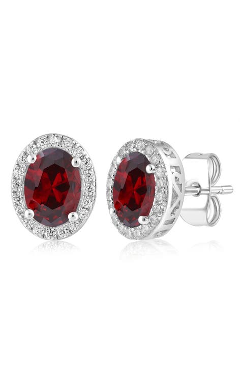 Oval Cubic Zirconia Halo Stud Earrings