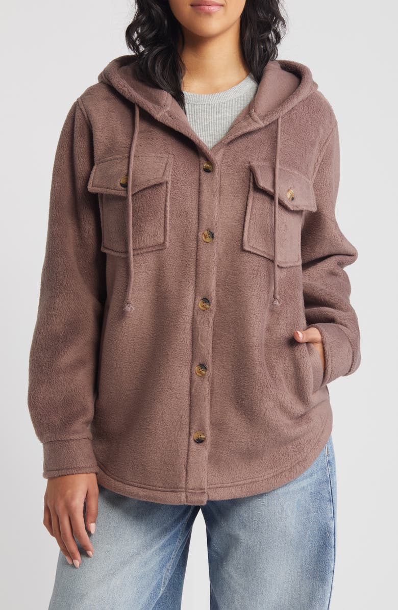 Thread & Supply Hooded Fleece Shacket, Alternate, color, Plum