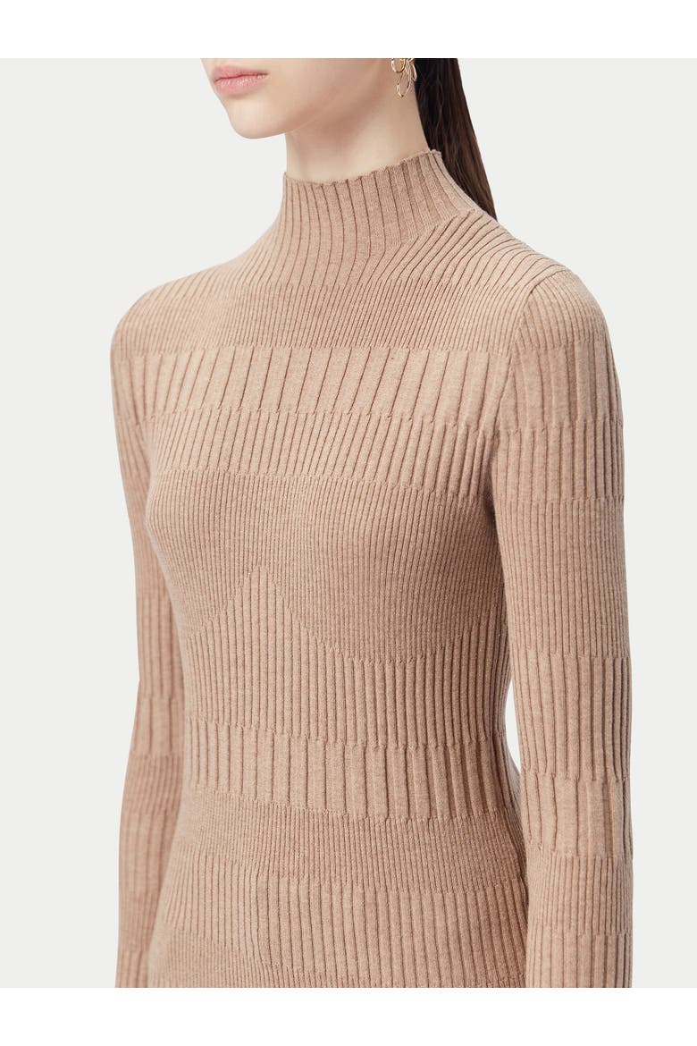 High-neck Ribbed Cotton Silk Cashmere Blend Sweater, Alternate, color, timber wolf