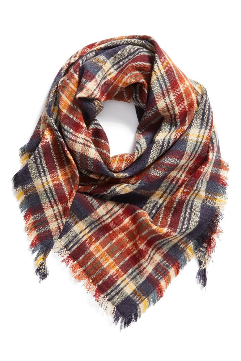 'Heritage Plaid' Triangle Scarf, Main, color, NAVY MULTI