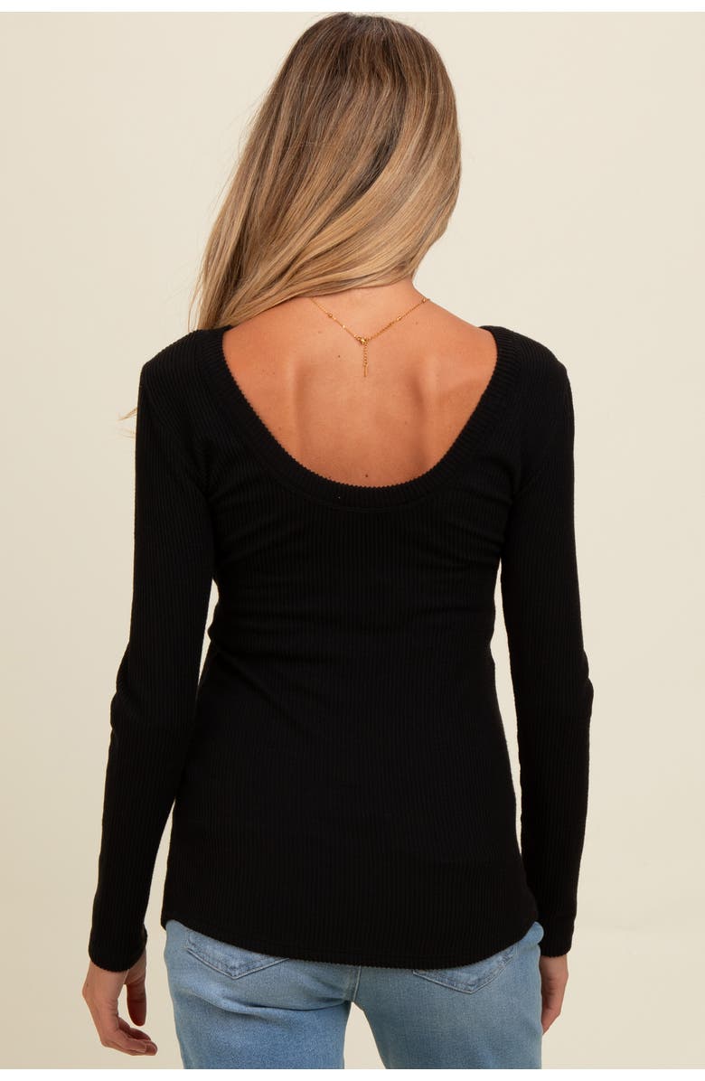 PinkBlush Ribbed Scoop Neck Long Sleeve Top, Alternate, color, Black