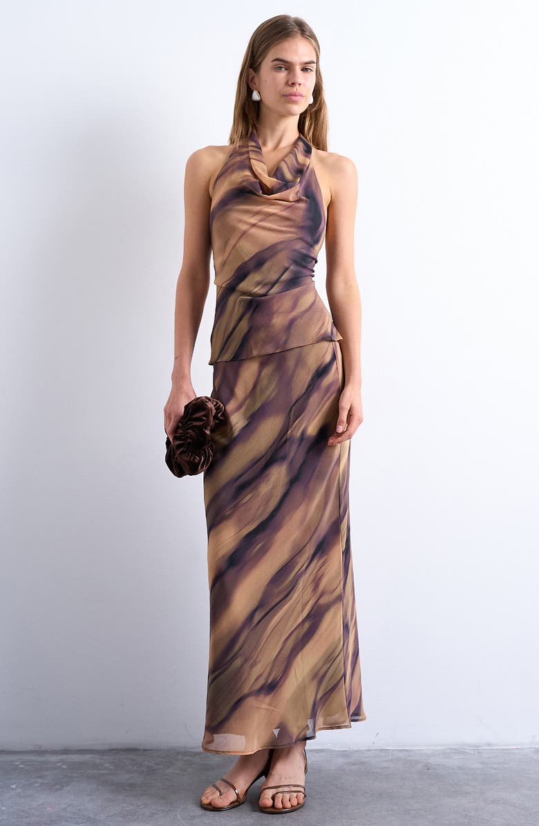 Topshop Open Back Halter Top, Main, color, Beige Multi