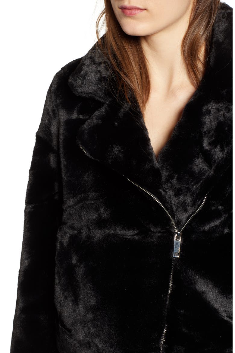 Leila Faux Fur Moto Jacket, Alternate, color, NOIR