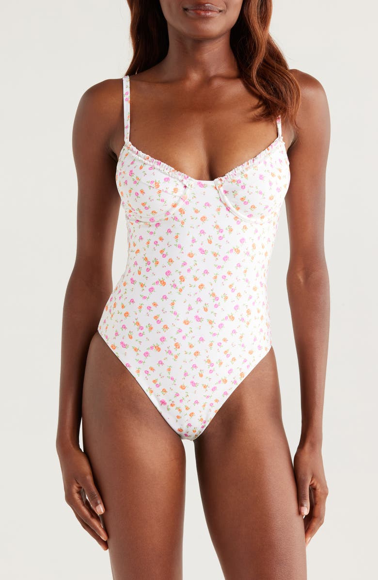 Kulani Kinis Double Ruffle Underwire One-Piece, Main, color, Rosie Posie